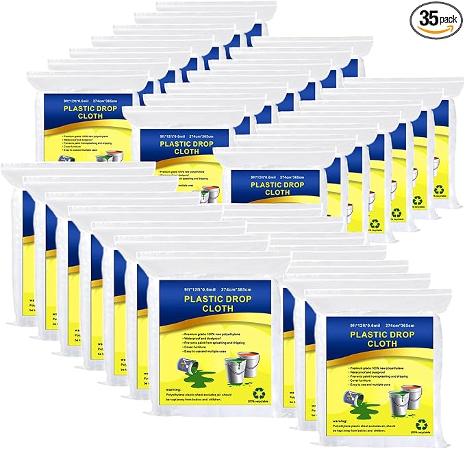35 Pieces Plastic Drop Cloth, Dust-Proof and Rustproof, 35 Pieces 9x12 Feet Tarp by Cedolio