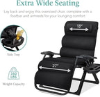 Best Choice Products Oversized Zero Gravity Chair, Folding Outdoor Patio Recliner, XL Anti Gravity Lounger w/Removable Cushion, Cup Holder, Side Tray, 350lb Capacity - Onyx Black - Image 7
