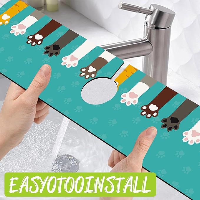 Sink Splash Guard Faucet Mat Cat Paws and Footprints Absorbent Fast Drying Mat - Image 4