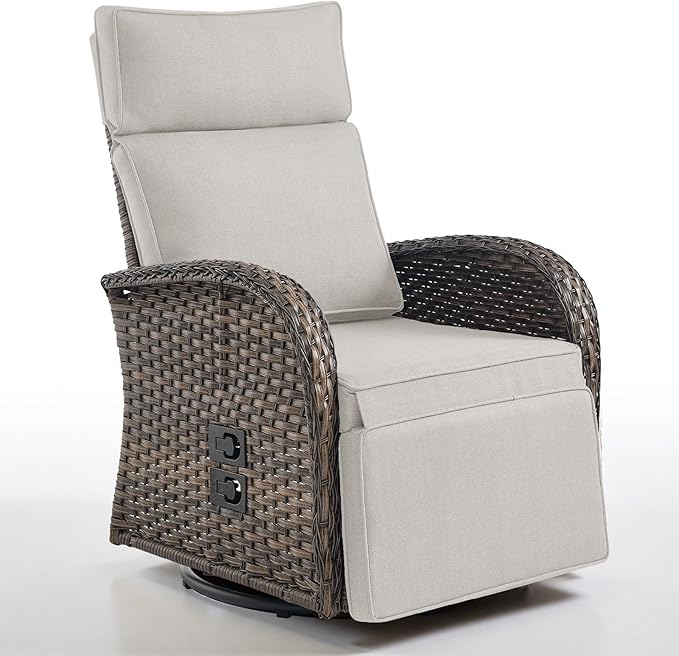 Belord Dual-Adjust Outdoor Swivel Recliner Chair – Reclining Patio Chair with Adjustable Backrest and Footrest, All-Weather Wicker Chaise Lounge Chair Outdoor for Pool Deck Brown (Upgraded 2.0) by Belord