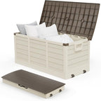 VINGLI 75 Gallon Collapsible Outdoor Storage Box, Simple-to-assemble Plastic Storage Containers with Lid, Patio Deck Box Furniture for Garden, Pool, Balcony, Yard (Coffee) by VINGLI