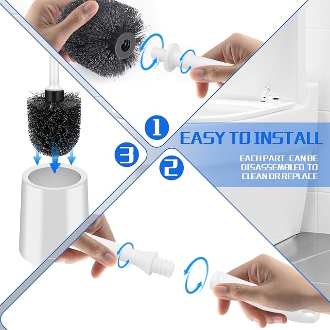 Toilet Brush and Holder Set, 3 Pack Long Handle Non-Slip Grip Toilet Bowl Brush​ - Image 6