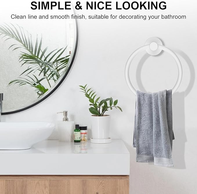 SetSail Towel Holder for Bathroom Wall White Towel Ring Stainless Steel Hand - Image 6