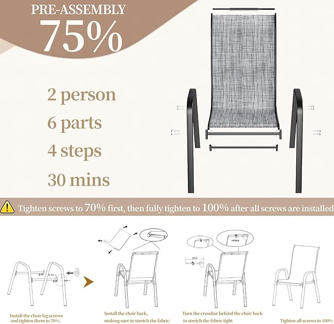 MAMIZO Patio Dining Chairs, Stackable All Weather Teslin Chair, Heavy Duty Outdoor Breathable Chairs Set, w/Armrests, Upgraded Chair FeetW/Strenthened Iron Spacers, 330 LBS (4, Grey) - Image 3
