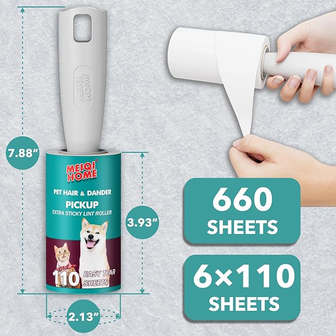 MEIQIHOME Lint Rollers for Pet Hair Extra Sticky, 660 Sheets Value Set Lint - Image 6