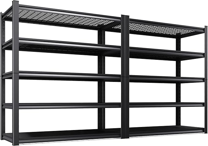 Set of 2 Garage Shelving-3000 lbs 5 Tier Storage Shelves,Adjustable Heavy Duty Metal Shelving Unit and Storage Large Wire Rack,Utility Steel Shelf for Warehouse Industrial Pantry Basement 71"x46"x18" by Unknown