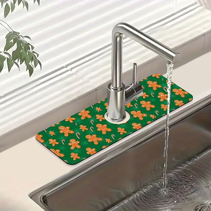 Christmas Gingerbread Man Sink Splash Guard Gingerbread Man Faucet Absorbing by Unknown