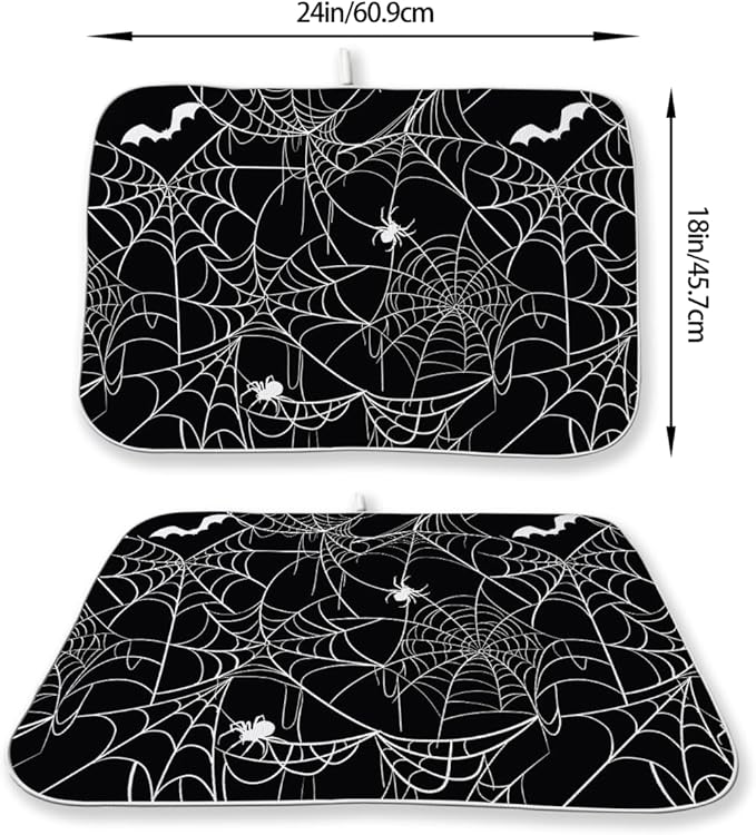 Halloween Dish Drying Mat 18 x 24 Inch Bat Spider Web Drying Mat - Image 6
