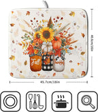 Autumn Pumpkin Dish Drying Mat 16x18 Inch Sunflower Flower Vase Washable - Image 2