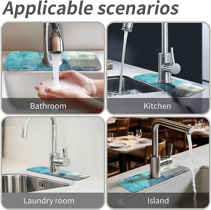Kitchen Sink Splash Guard，Blue ocean Faucet Mat Sink Gadgets-Super Absorbent - Image 7