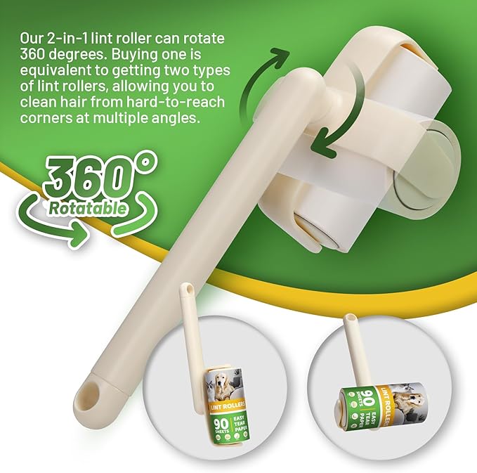 Lint Roller 2-in-1 Rotatable Handle Pet Hair Remover - Image 2