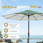 MEWAY 9ft Patio Umbrella Outdoor Table Umbrellas with Push Button Tilt and Crank, Market Umbrella 8 Sturdy Ribs for Deck, Garden, Pool and Backyard, Blue-Green Stripe - Image 5