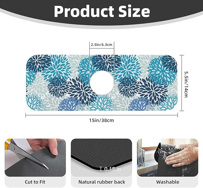 Medallion Dahlia Pinnata Floral Bobo Blue Pink Turquoise Grey Kitchen Sink - Image 2