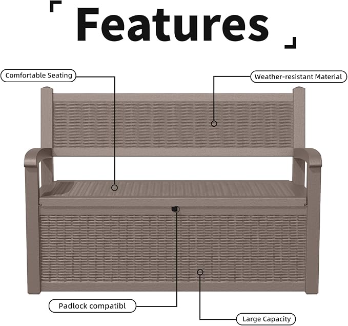 80 Gallon Outdoor Storage Bench Deck Box Waterproof Lockable,Outdoor Storage Furniture for Patio,Garden and Porch,Tools and Cushions（ Grey） - Image 6