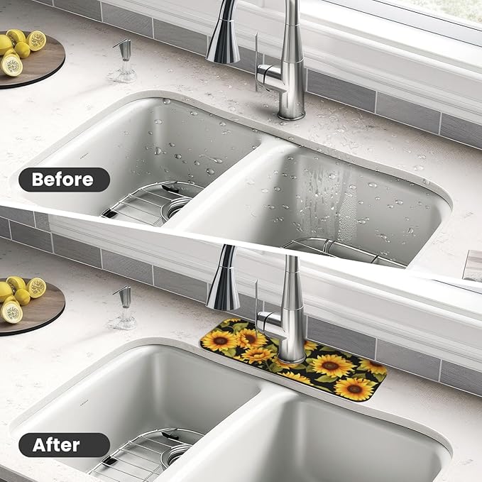 Kitchen Faucet Mat 15 x 5.5 Inch Sunflowers Faucet Draining Mat Farmhouse - Image 6