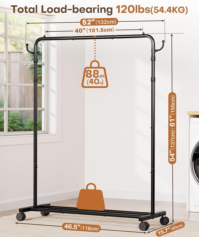 Homde Heavy Duty Clothes Rack: 120lb Standing Garment Storage - Image 3