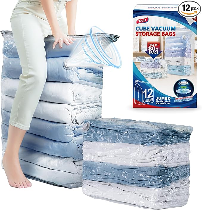 TAILI 12 Pack Vacuum Storage Bags, Jumbo Cube Space Saver, XL Large Vacuum by TAILI