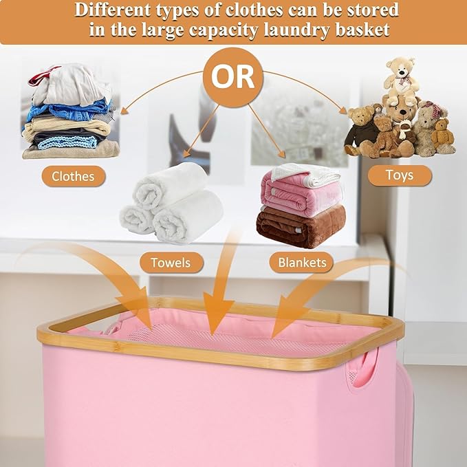 Laundry Basket with Wheels, 110L Clothes Hamper - Image 4