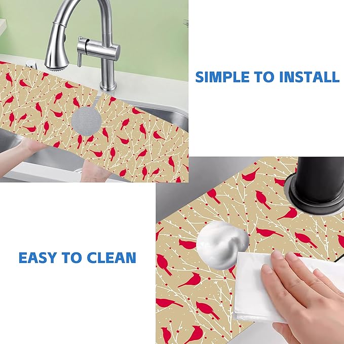 Christmas Cardinal Birds Kitchen Sink Splash Guard Mat Absorbent Fast Drying - Image 5