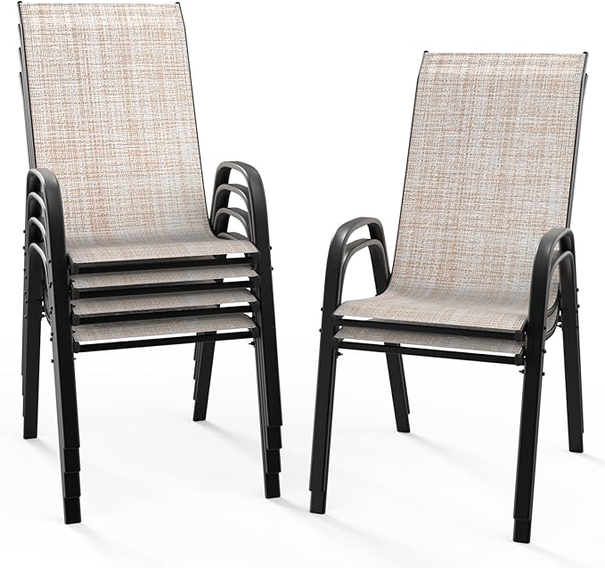 VINGLI Patio Chairs Set of 6 – Stackable Outdoor Dining Chairs with Comfortable Sling High Back Chairs and Armrests for Lawn, Poolside, Courtyard, Balcony, Garden, Yellow by VINGLI