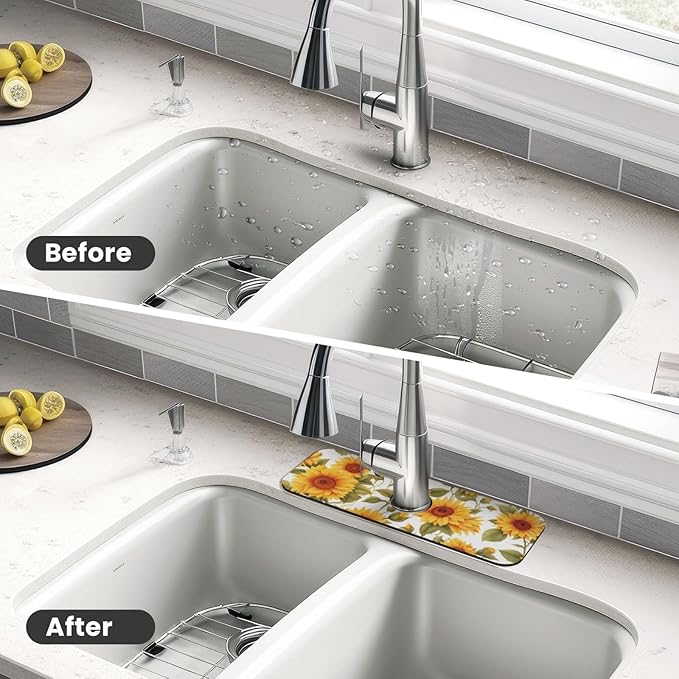 Kitchen Faucet Mat 15 x 5.5 Inch Sunflowers Faucet Draining Mat Absorbent - Image 6