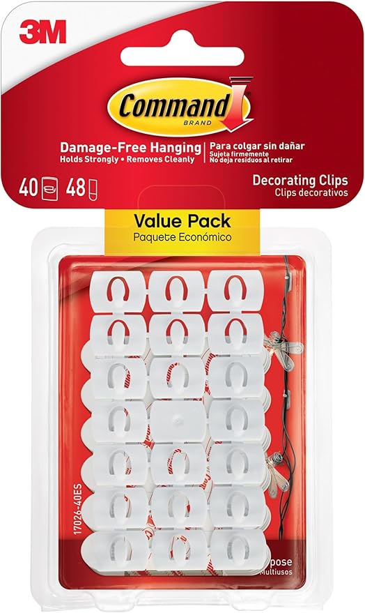 Command Decorating Clips, 40 Clips and 48 Strips, Damage-Free Hanging Light by Command