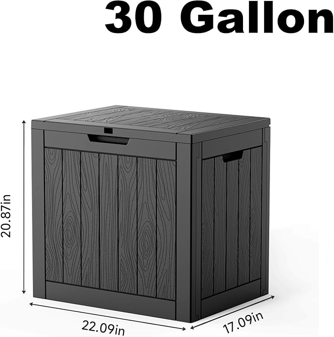 30 Gallon Outdoor Deck Box, Lockable Waterproof Outdoor Storage Boxes For Garden Tools,Indoor Cushions,Accessories Outside Storage Resin Weatherproof Container(Black) - Image 2