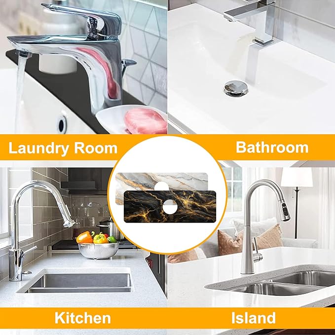 2 Pack Marble Texture Sink Splash Guard Faucet Mat Liquid Gold Marble Texture - Image 7