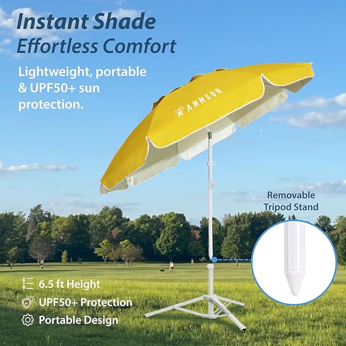 AMMSUN Shade Umbrella, Premium Portable Umbrella with Stand, 6.5ft Lightweight Free Standing Canopy for Sporting Games, Adjustable Instant Sun Protection and Easy to Carry, Yellow - Image 3