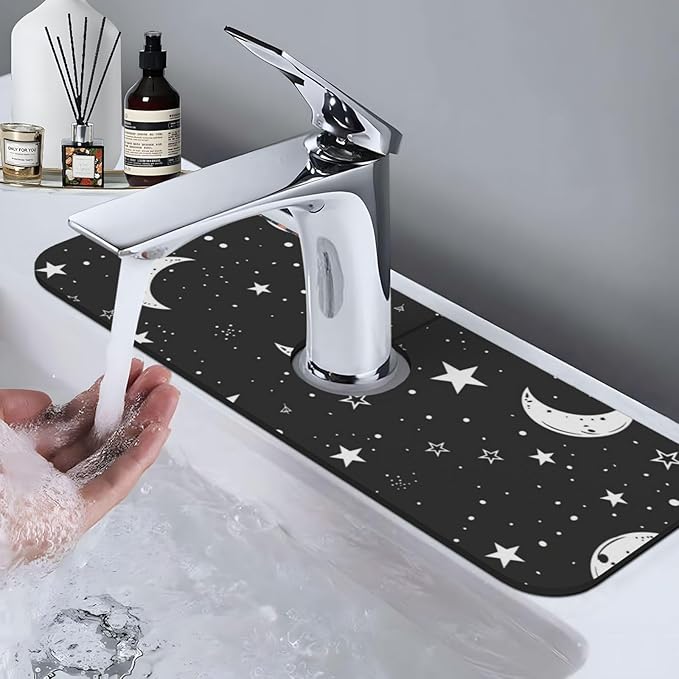 Faucet Draining Mat For Kitchen Sink, Moons Stars White Diatom Mud Absorbent - Image 7