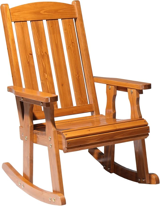 VINGLI Heavy Duty 600 LBS Outdoor Wooden Rocking Chair with Higher Backrest,Patio Rocking Chair with Ergonomic Design, Weatherproof Outdoor Rockers Suit for Patio, Garden, Balcony, Yard by VINGLI