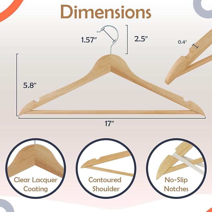 ELONG HOME Solid Wooden Hangers 20 Pack, Wood Suit Hangers - Image 7