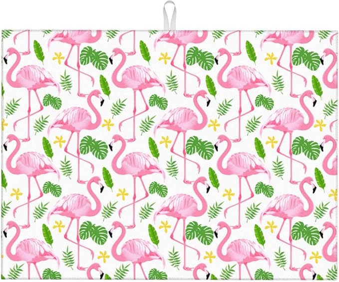 Pink Flamingo Leaf Dish Drying Mat 18x24 by indokyeyqaz