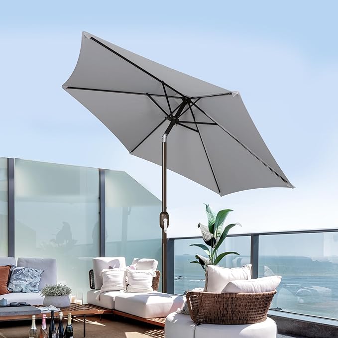 Blissun 7.5 ft Patio Umbrella, Yard Umbrella, Outdoor Market Umbrella with Push Button Tilt Crank, Grey - Image 6
