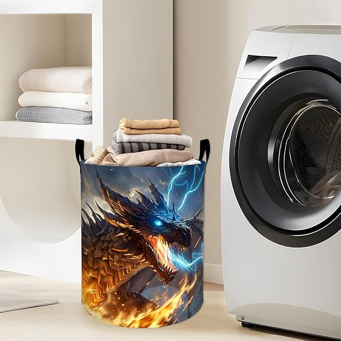 Fiery Dragon Breathing Flames and Lightning Laundry Basket - Image 2