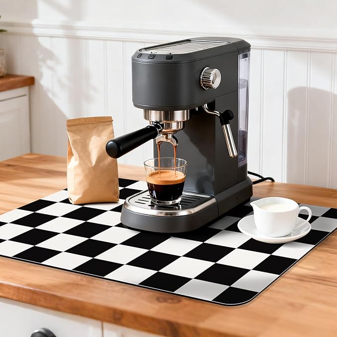 Checkered Dish Drying Mat for Kitchen Counter Coffee Mat Bar Accessories - Image 3
