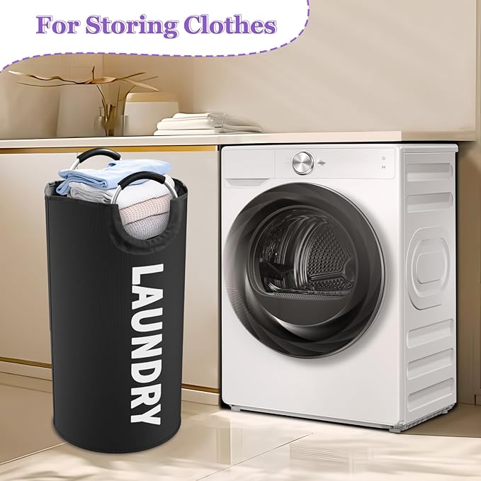 95L Large Laundry Hamper for Adult, Foldable Black Laundry Basket - Image 3