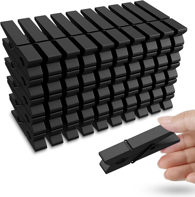 50PCS Colored Wooden Clothespins Black, 2.9inch Clothes Pins by HONGYUTAI