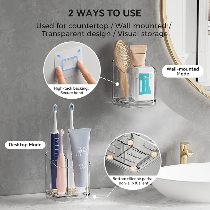 Toothbrush Holders for Bathrooms, 3 Slots Detachable Electric Toothbrush Holder - Image 3
