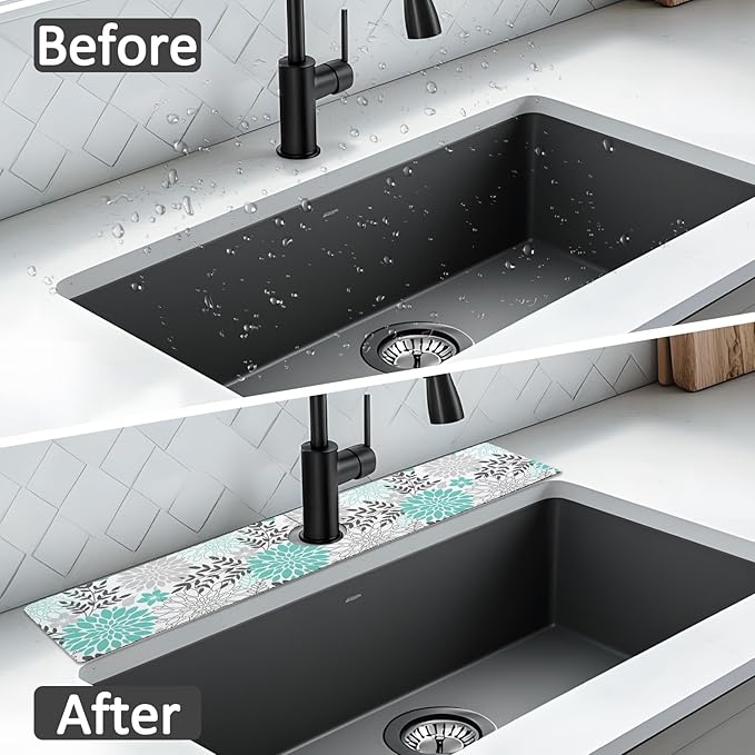 24" X 5.5" Kitchen Sink Splash Guard Faucet Mat Flora Super Absorbent Fast - Image 7