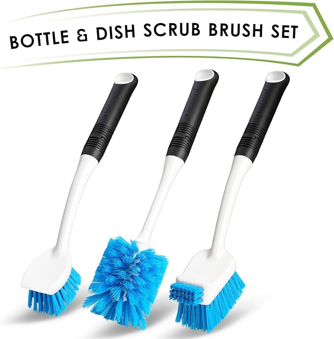 Dish Brush Set of 3 with Water Bottle Brush, Dish Scrub Brush and Scrubber Brush - Image 3
