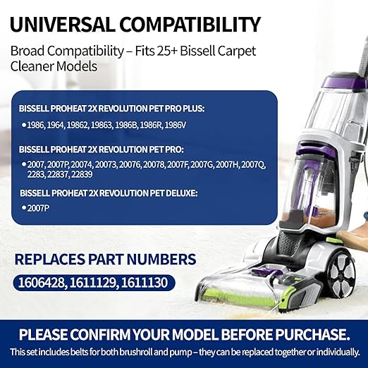 Replacement Belt Set for Bissell ProHeat 2X Revolution Pet Pro Carpet Cleaner - Image 6