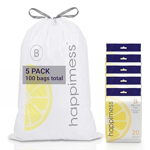 happimess 5.3 Gallon Drawstring Trash Bags, Lemon Scent, Heavy Duty MDPE Liners by Happimess