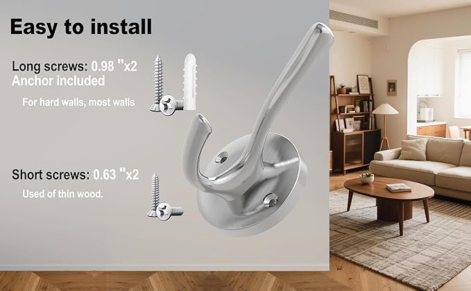 Brushed Nickel Wall Hooks Towel Hooks, 2 Pack Coat Robe Hook Heavy Duty - Image 5