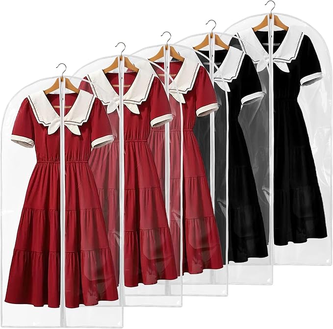 48" All Clear Garment Bags for Hanging Clothes, 5 Packs Suit Bags for Closet by Perber