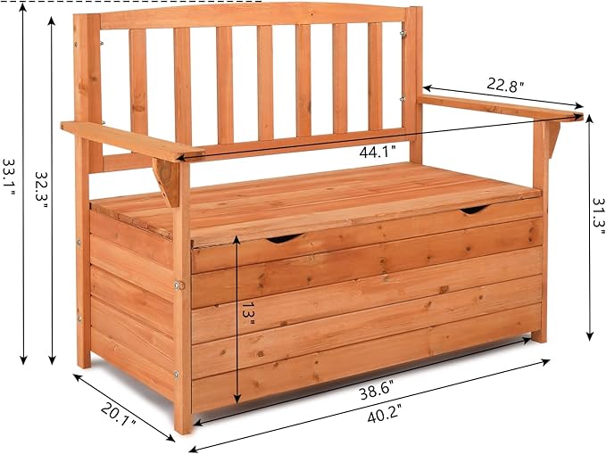 Outvita Outdoor Wood Storage Bench, Wooden Large Deck Box with Seating & Armrest, Waterproof Patio Organizer Loveseat for Garden Porch Deck Backyard Poolside, Natural - Image 2