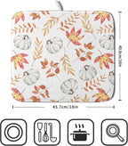 Fall Dish Drying Mat for Kitchen Counter Autumn White Pumpkins Maple Leaves - Image 2