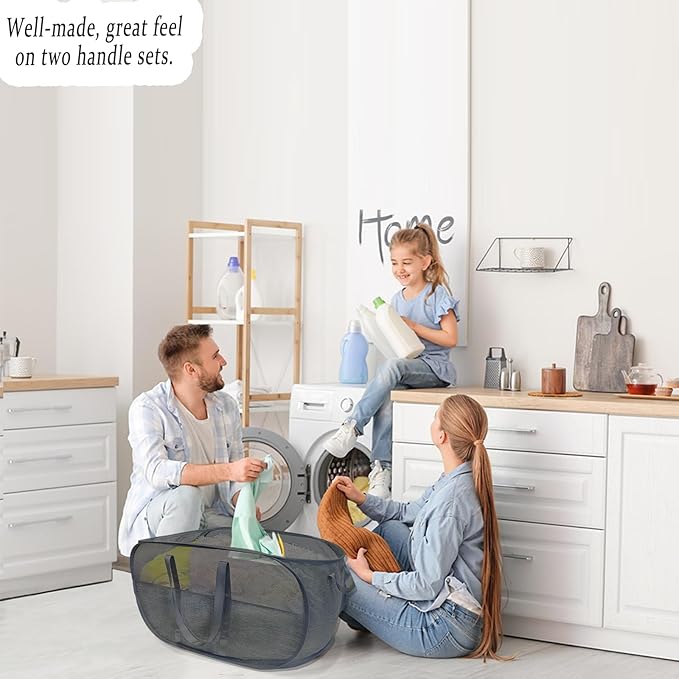 Upgraded 100L Collapsible Laundry Basket, Extra Large Mesh Pop Up Laundry Hamper - Image 7