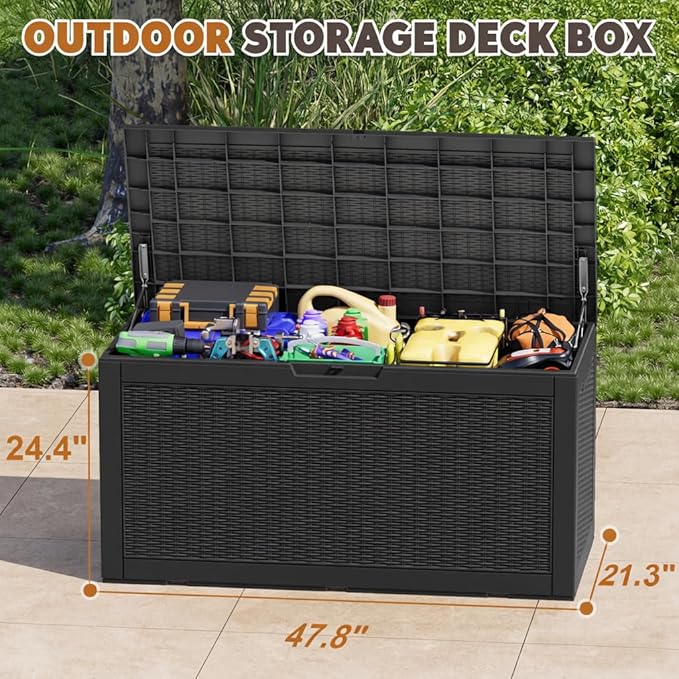 Outdoor Storage Box, Resin Deck Boxes Indoor and outdoor, Waterproof Storage Box Lockable Lid (Black, 101 Gallon) - Image 2
