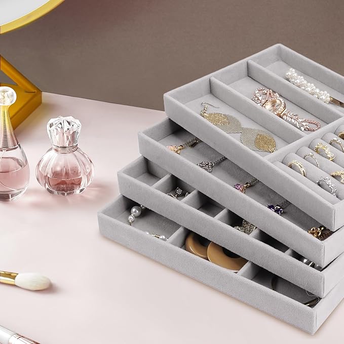 Cirhy 4 Stackable Jewelry Trays Organizer Set - Image 8